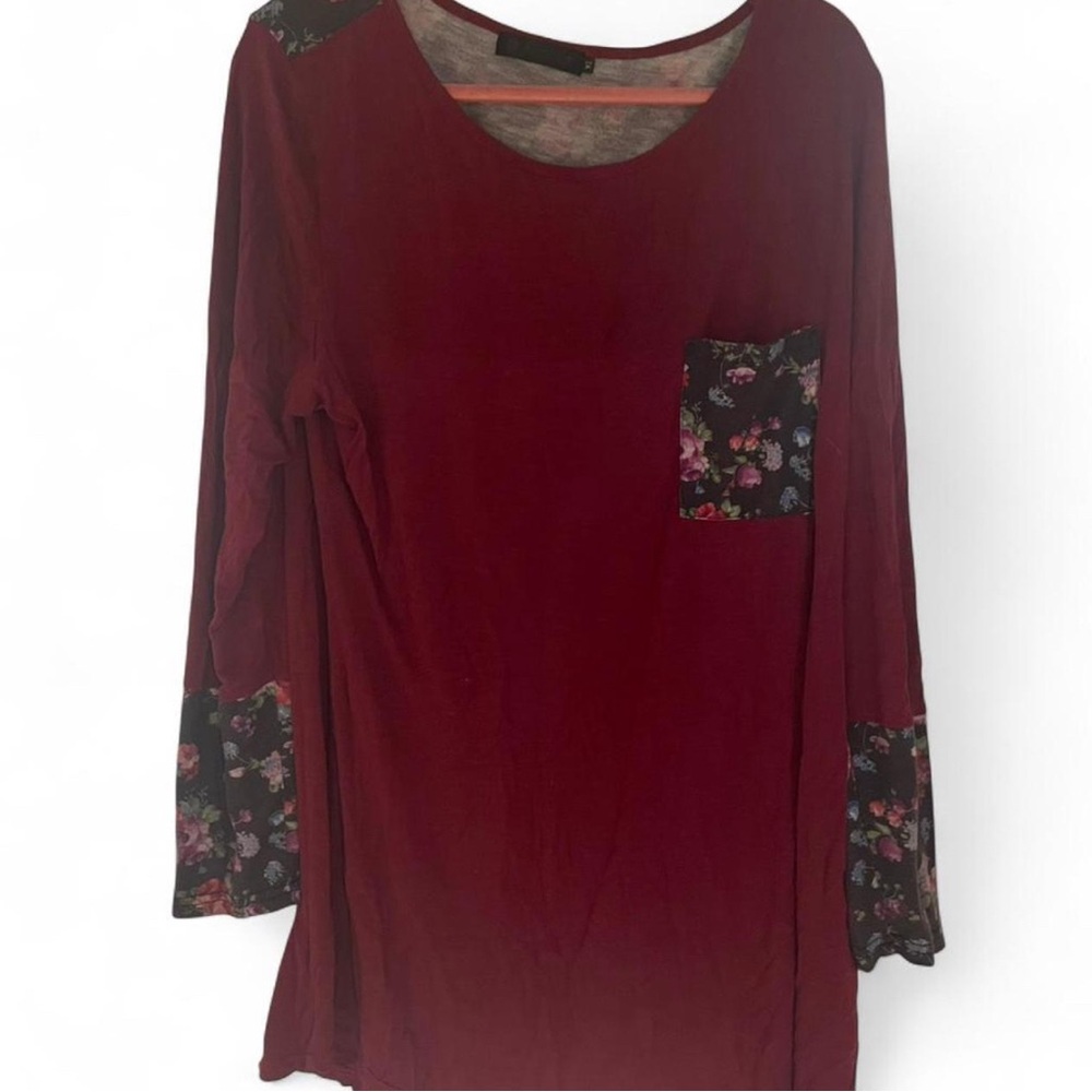 Floral Accent Burgundy Women's Top